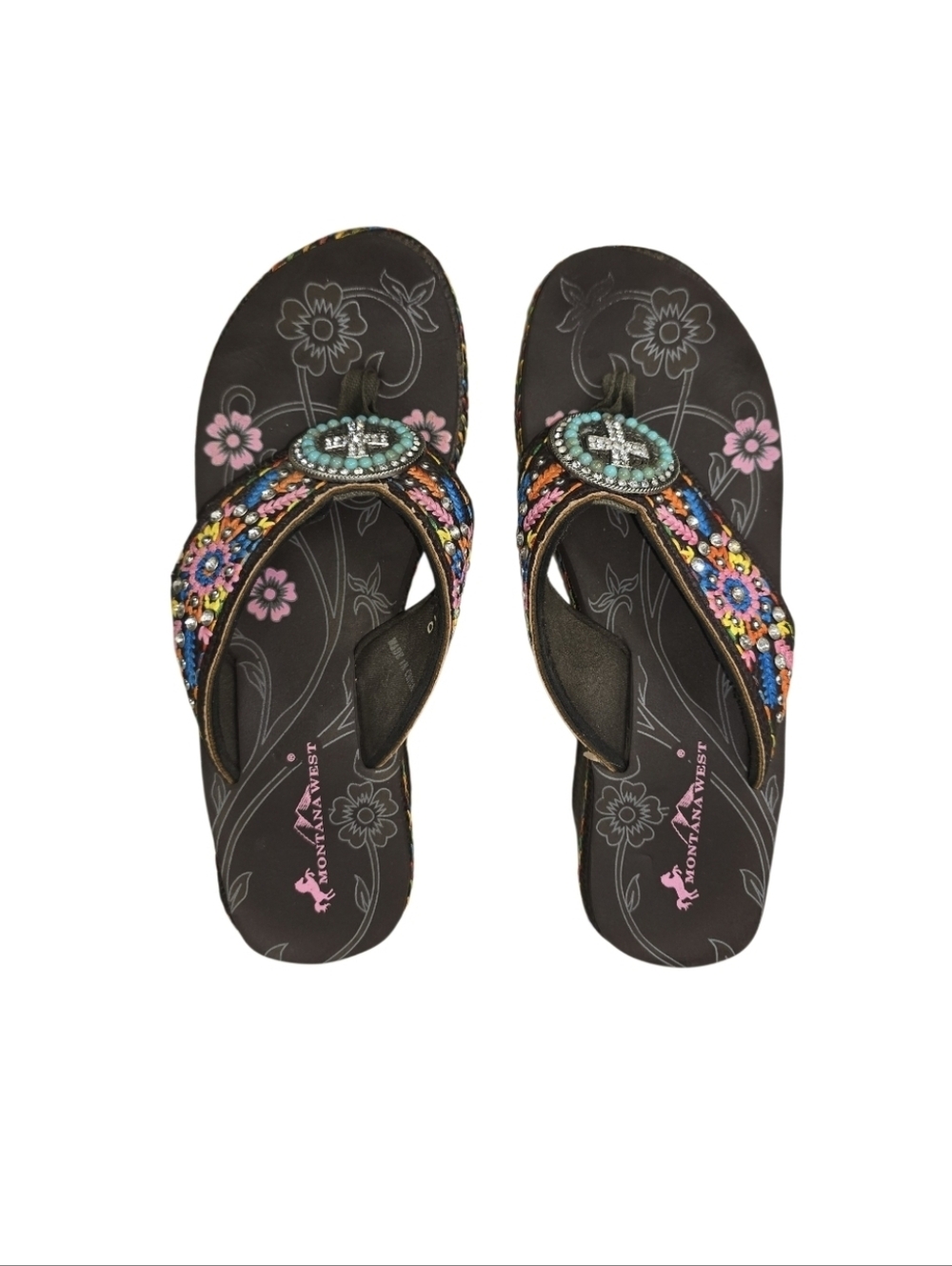 MontanaWest Embroidered Ringstones Wedge Platform Flip Flop Sandals 10 Western - Picture 5 of 12